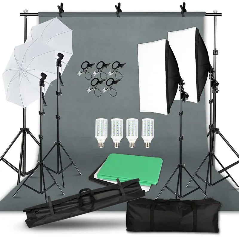 SH Studio Softbox Lighting Kit With Backdrop Stand Reflector