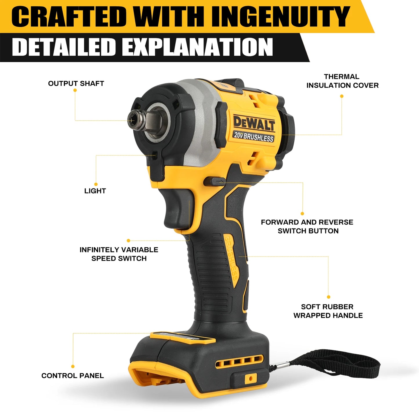 DeWalt DCF850 20V Brushless Impact Driver, 1/4" Hex 3-Speed Cordless Power Tool 205Nm 3250RPM for Screw Driving Assembly