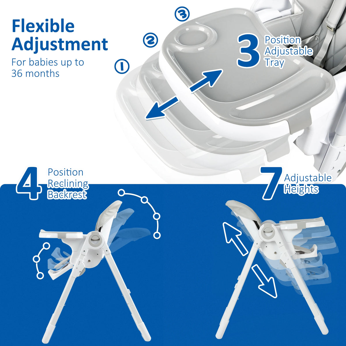 Adjustable Height And Recline Foldable Multifunctional Baby High Chair