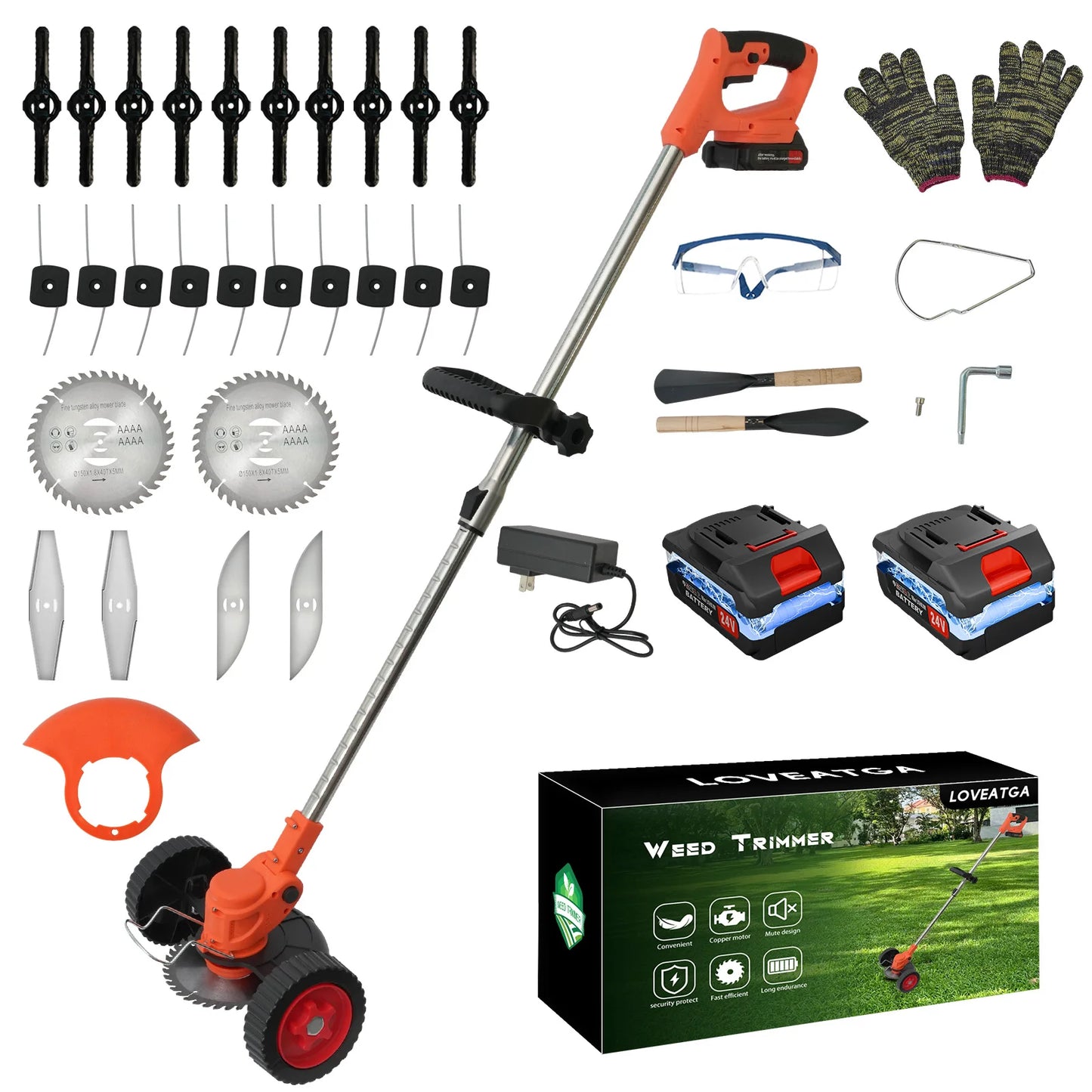 21V Electric Lawn Mower Cordless Grass Trimmer Garden Strimmers 3-in-1 Fodable 2x2.0Ah Batteries Power Tool for Lawn Garden Yard