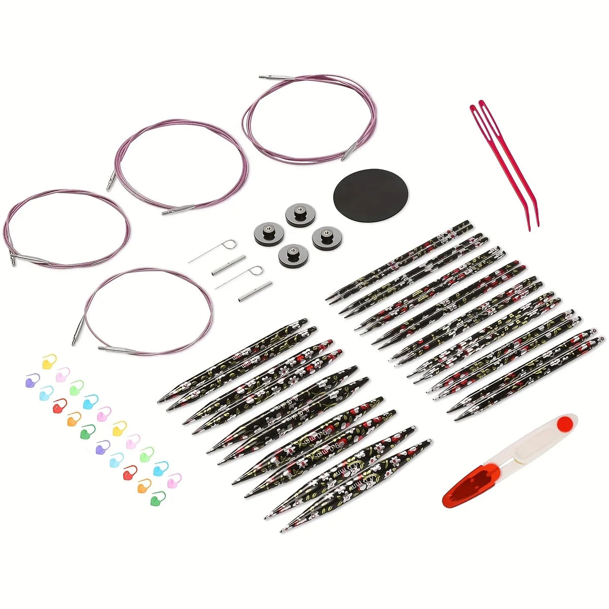 Interchangeable Circular Knitting Needles Set With Cables And Case