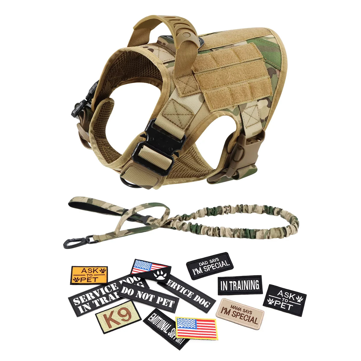 Tactical Nylon Dog Harness Vest With Padded Collar And Leash