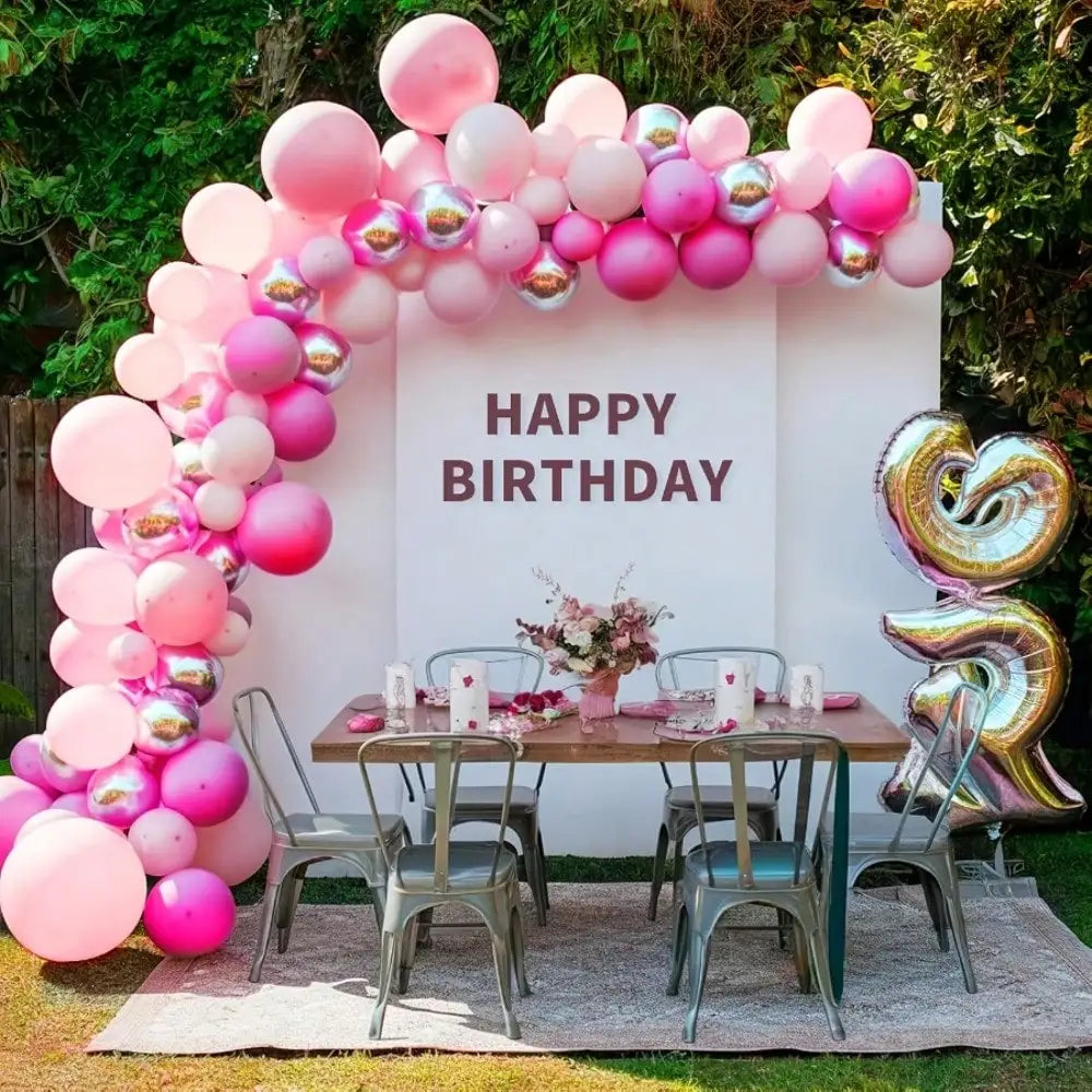 114pcs Pink Silver Balloon Garland Arch Kit, Light Pink Hot Pink Metallic Silver Latex Balloons, for Girls Birthday Princess Party Baby Shower Bridal Shower Wedding Photo Backdrop Decor Supplies