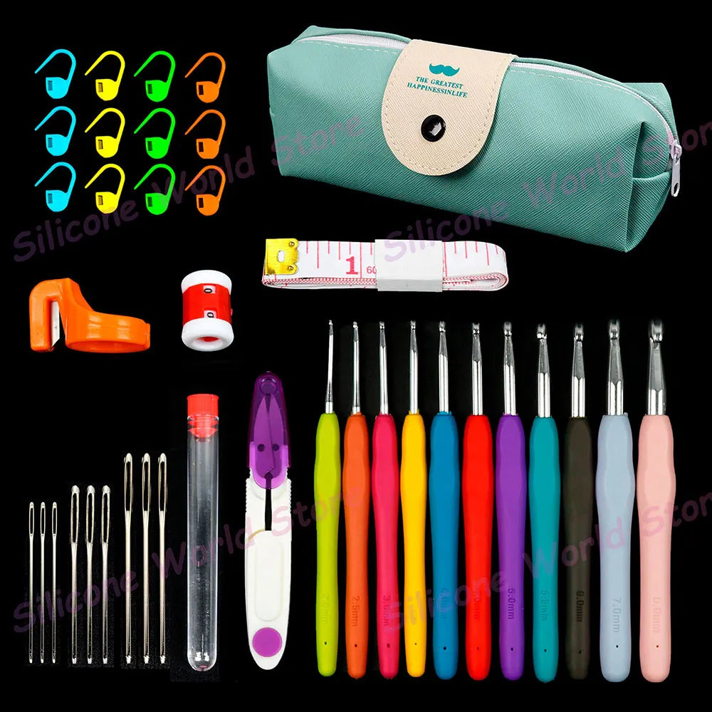 Crochet And Knitting Tool Set 45 37 Pieces With Storage Bag Hooks Needles