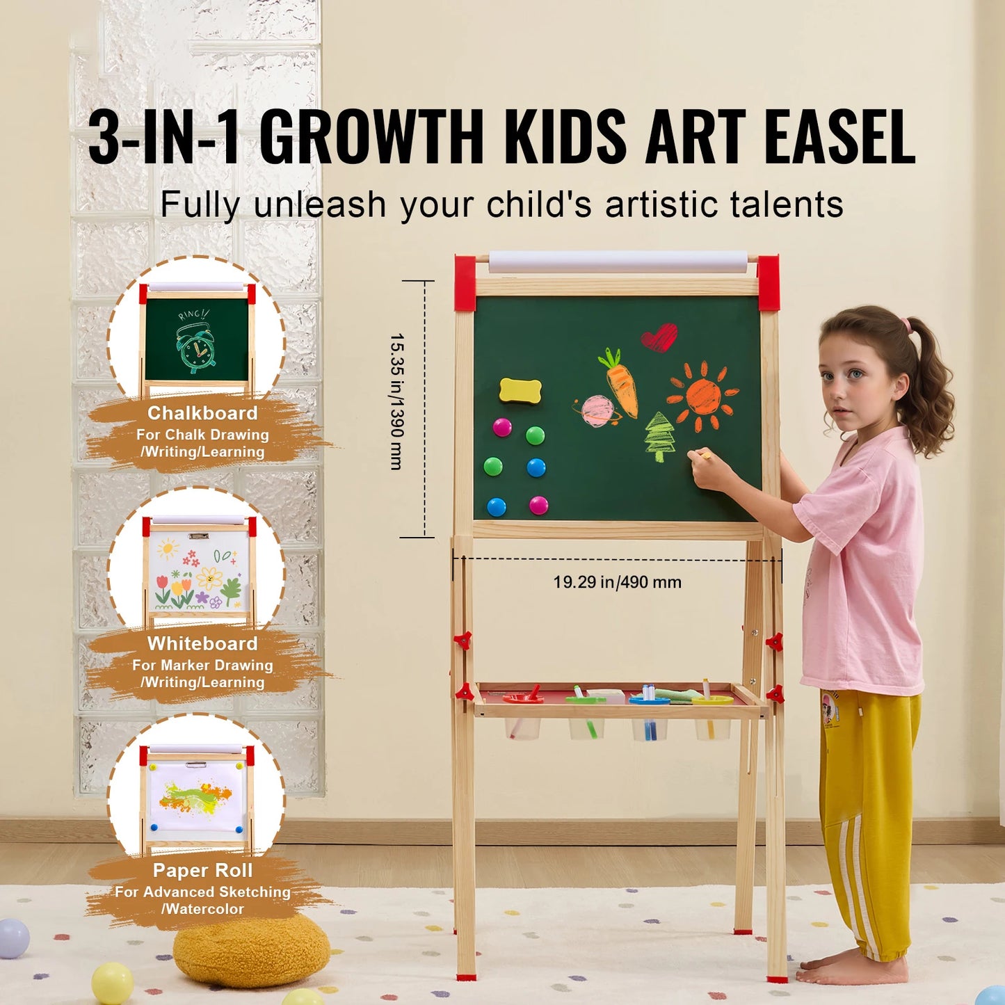 SucceBuy Magnetic Drawing Board For Kids Wooden Double Sided Whiteboard Easel