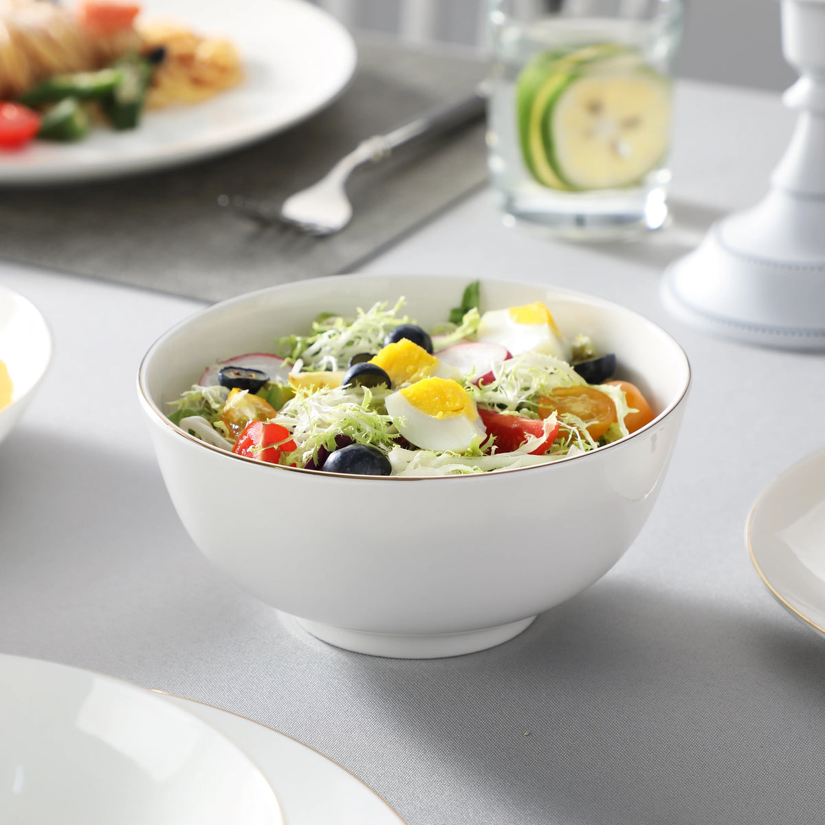 MALACASA Nordic Bone China Tableware Set With Golden Rim