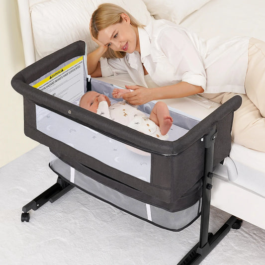 Multifunctional Baby Bedside Bassinet With Adjustable Folding Crib