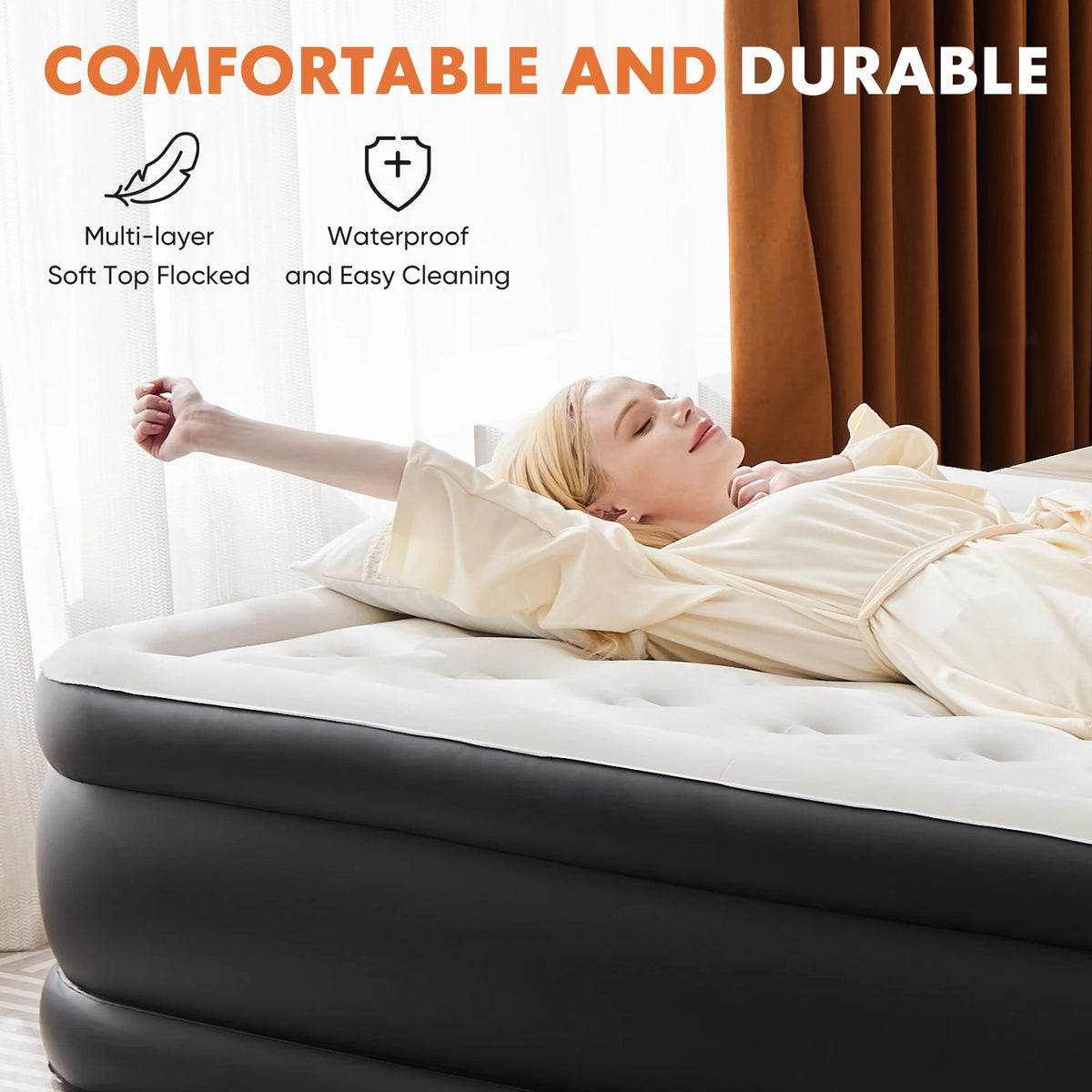 JHK High Profile Air Mattress With Comfortable Flocking Top