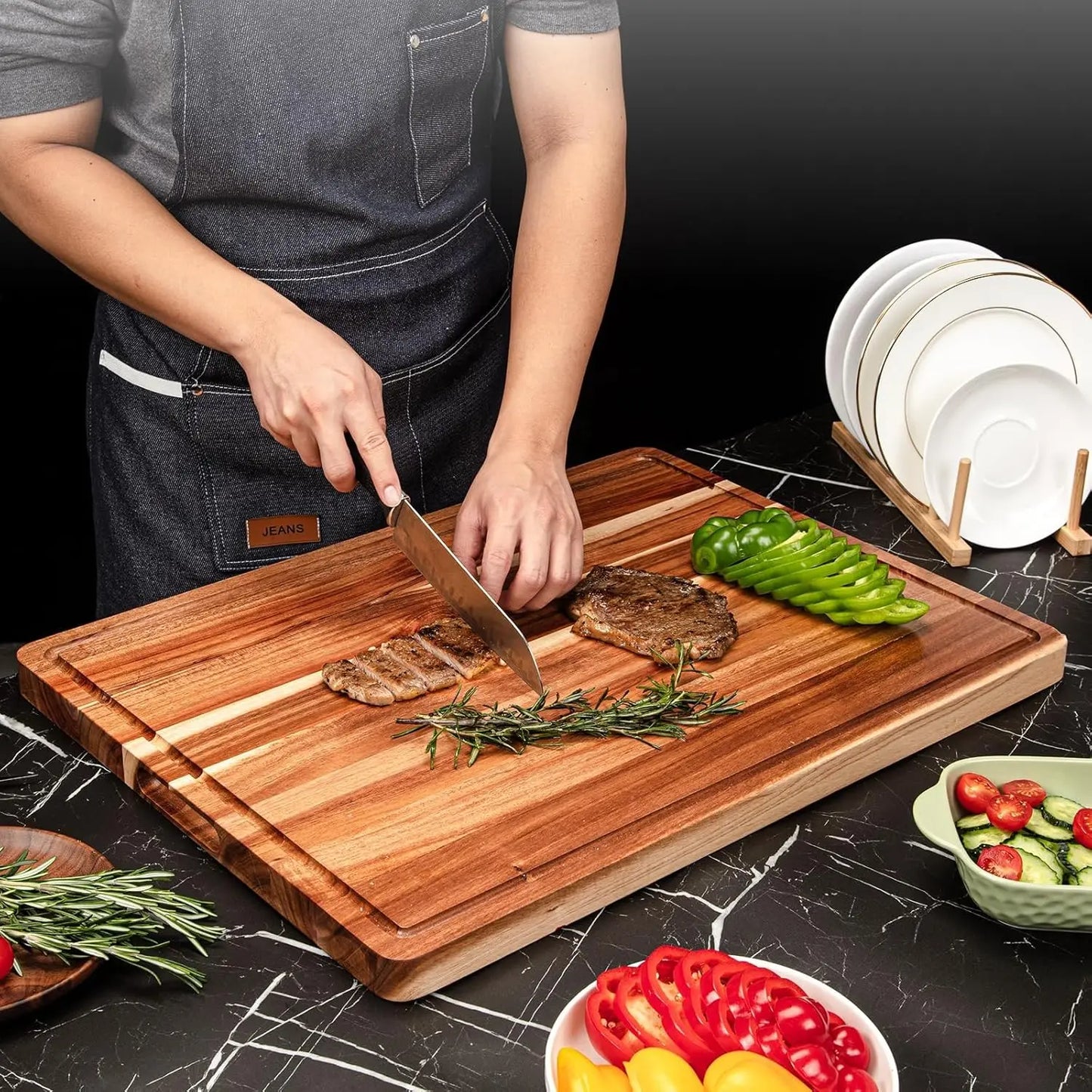 TWISTER.CK Wood Cutting Board With Juice Groove Reversible Charcuterie