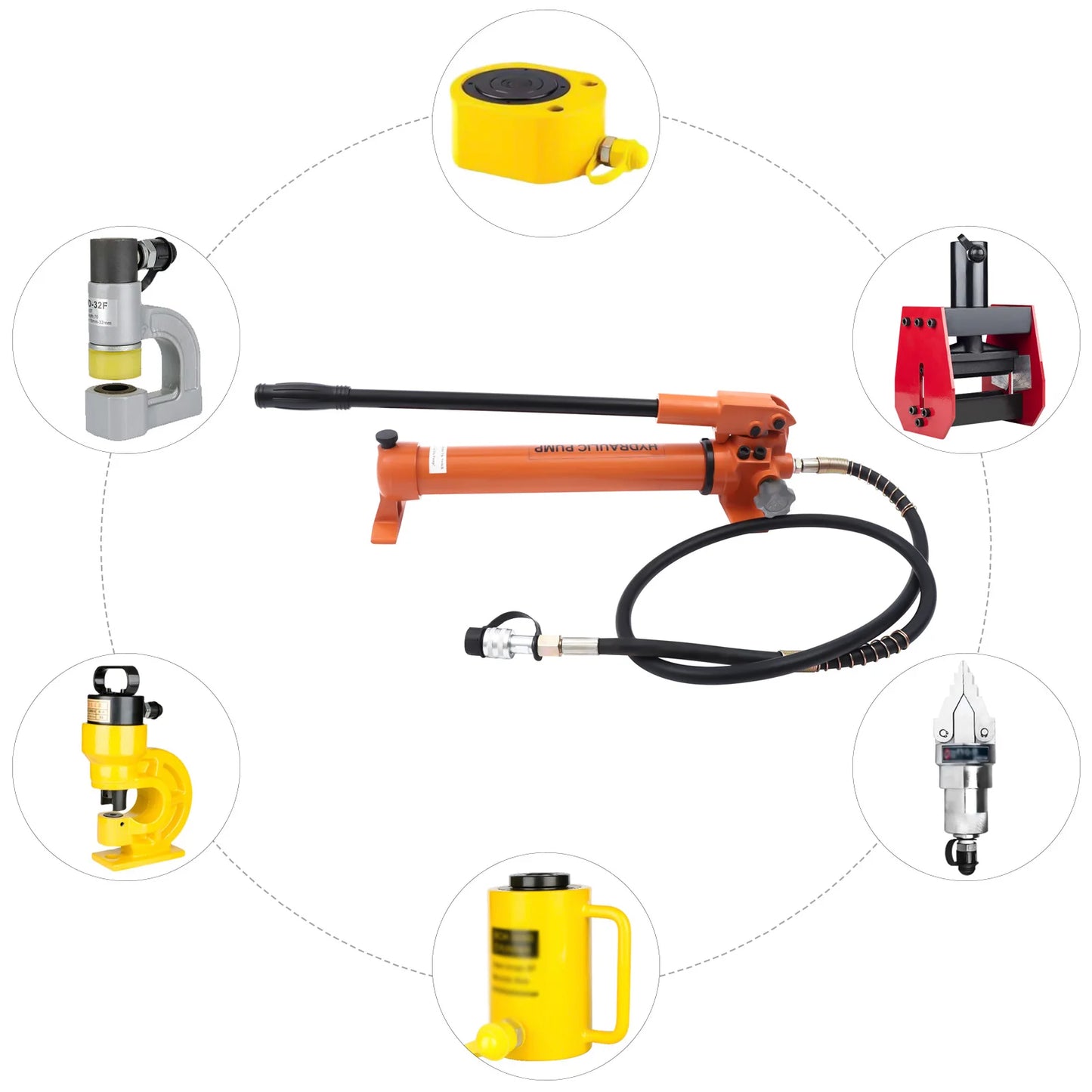 CP-700 Manual Hydraulic Pump 70MPa 10000PSI High Pressure Single Acting with 70.9 Inch Hose ZG3/8 Quick Coupler for Hydraulic Jack Crimping Bending Tools Orange