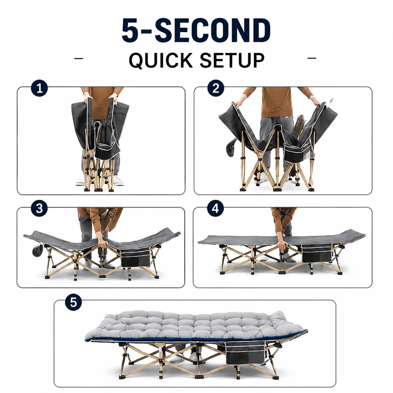Portable Folding Camping Cot With Thick Mattress And Side Pocket