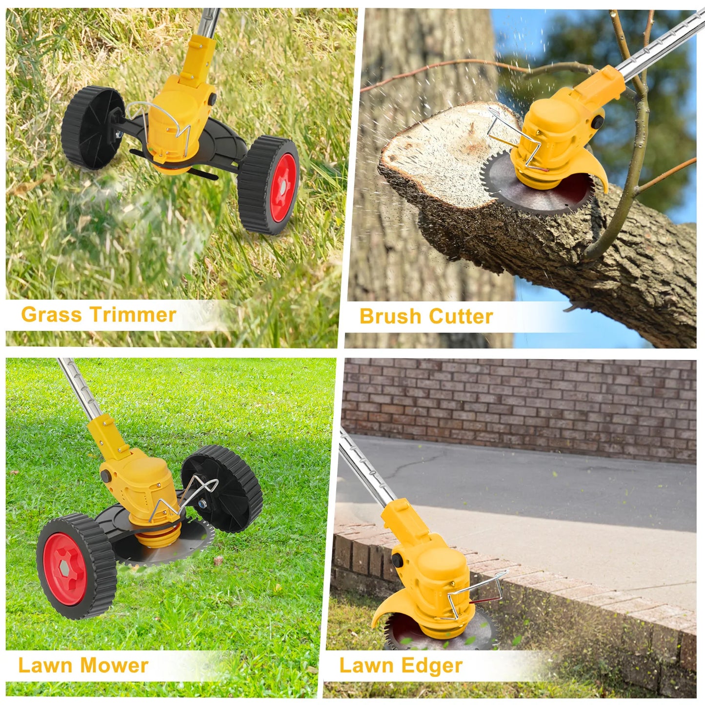 3-in-1 Cordless Grass Trimmer with Wheels Electric Edger Trimmer Portable Lawn Mowe 24V 2 Battery Powered Lawn Garden Tool