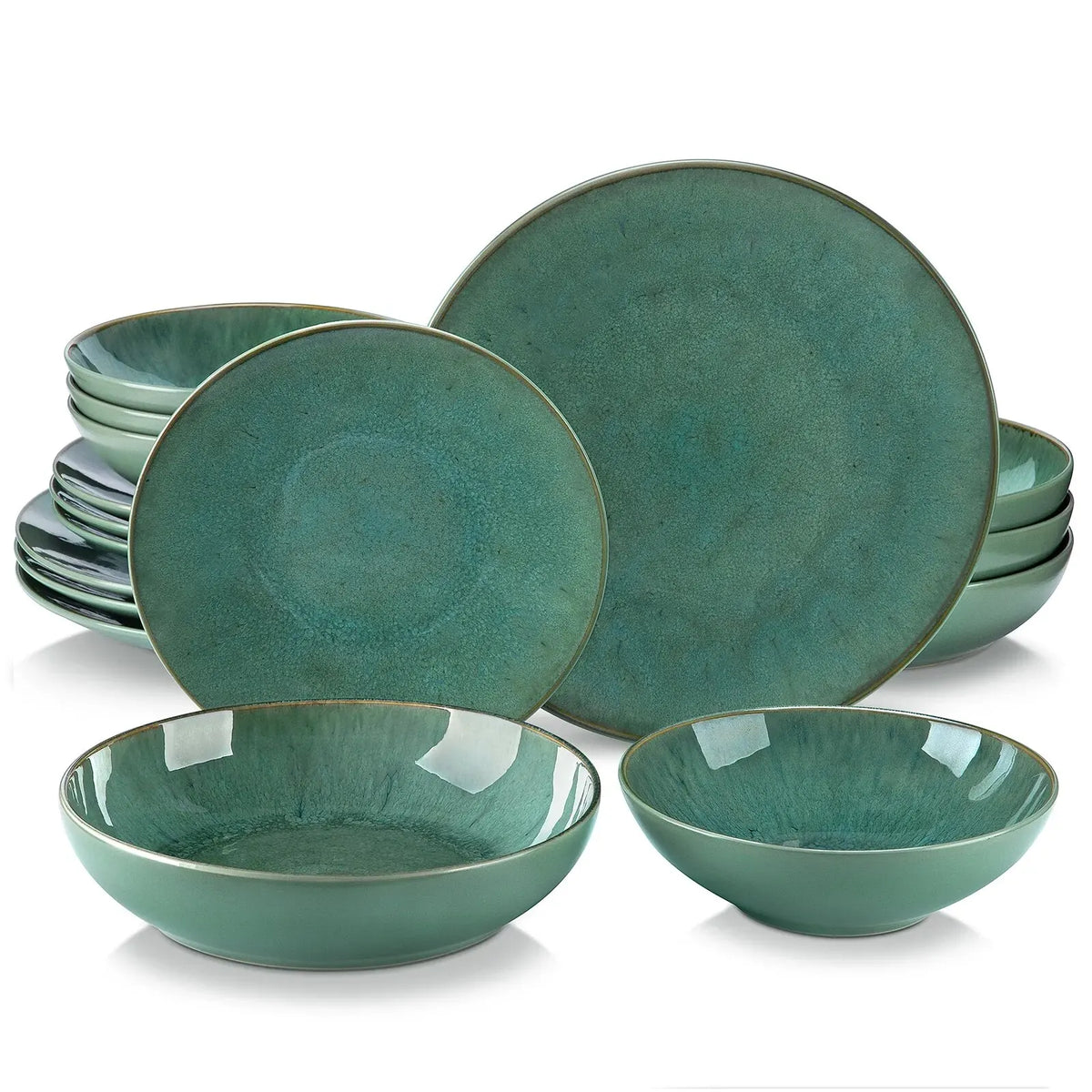 MALACASA Karst Embossed Stoneware Dinnerware Set With Bowls And Mugs