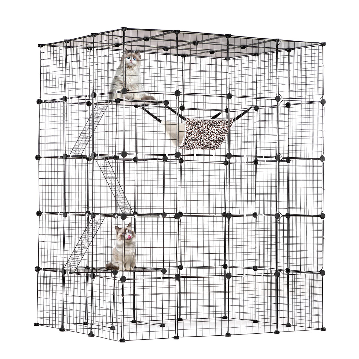 SucceBuy Detachable Metal Cat Cage With Hammock Ramp And Ladders