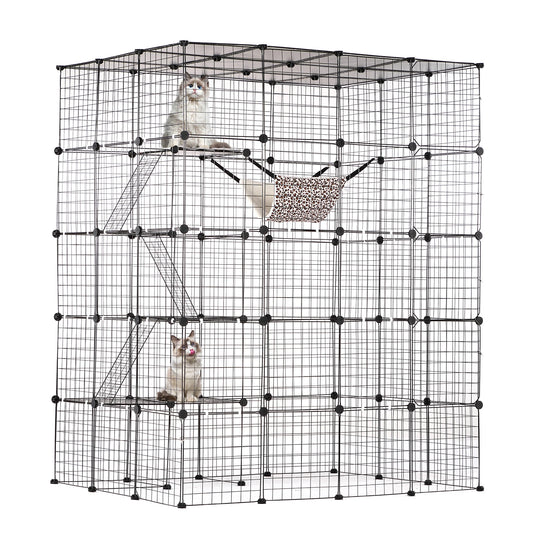 SucceBuy Detachable Metal Cat Cage With Hammock Ramp And Ladders