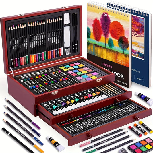 Professional Art Kit With Crayons Oil Pastels And Watercolors
