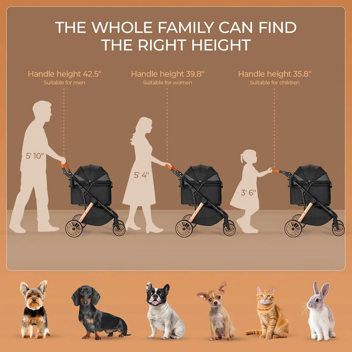 Foldable Pet Stroller For Medium Dogs With Adjustable Sun Shade