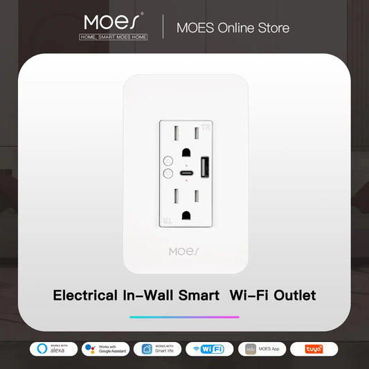 MOES WiFi Smart Power Wall Socket With USB Type-C Outlet, Alexa And Google Home