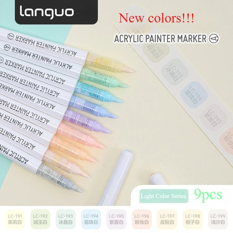 9colors/Set Acrylic Paint Pens Brush Marker Pen for Rock Painting,Ceramic,Glass,Wood,Canvas,Diy Art Supplies Drawing Stationary