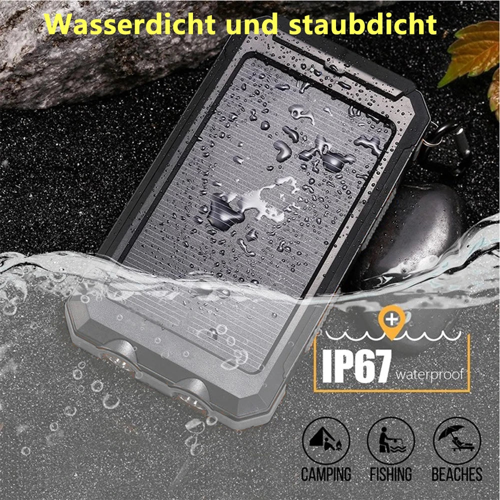 Portable 20000mAh Solar Power Bank IP67 Waterproof Dual USB Flashlight