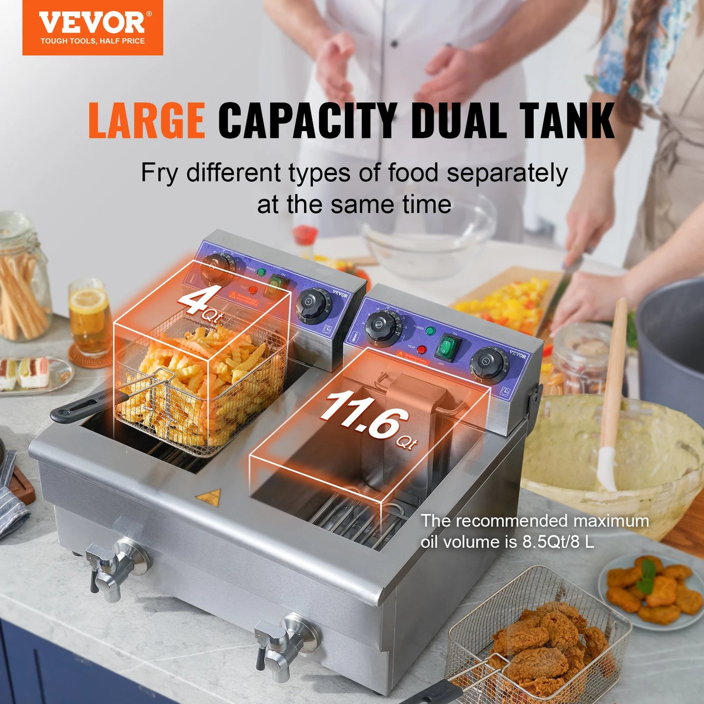SucceBuy Electric Deep Fryer Twin Basket With Detachable Oil Container