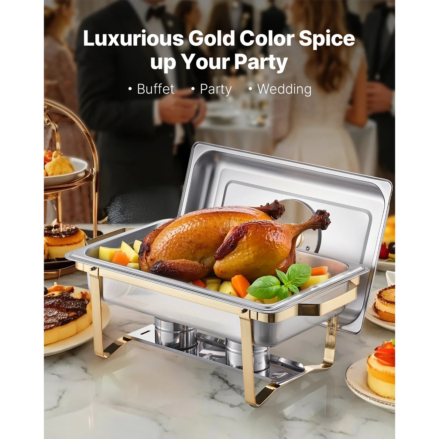 SucceBuy Chafing Dish Buffet Set Stainless Steel With 4 Pans