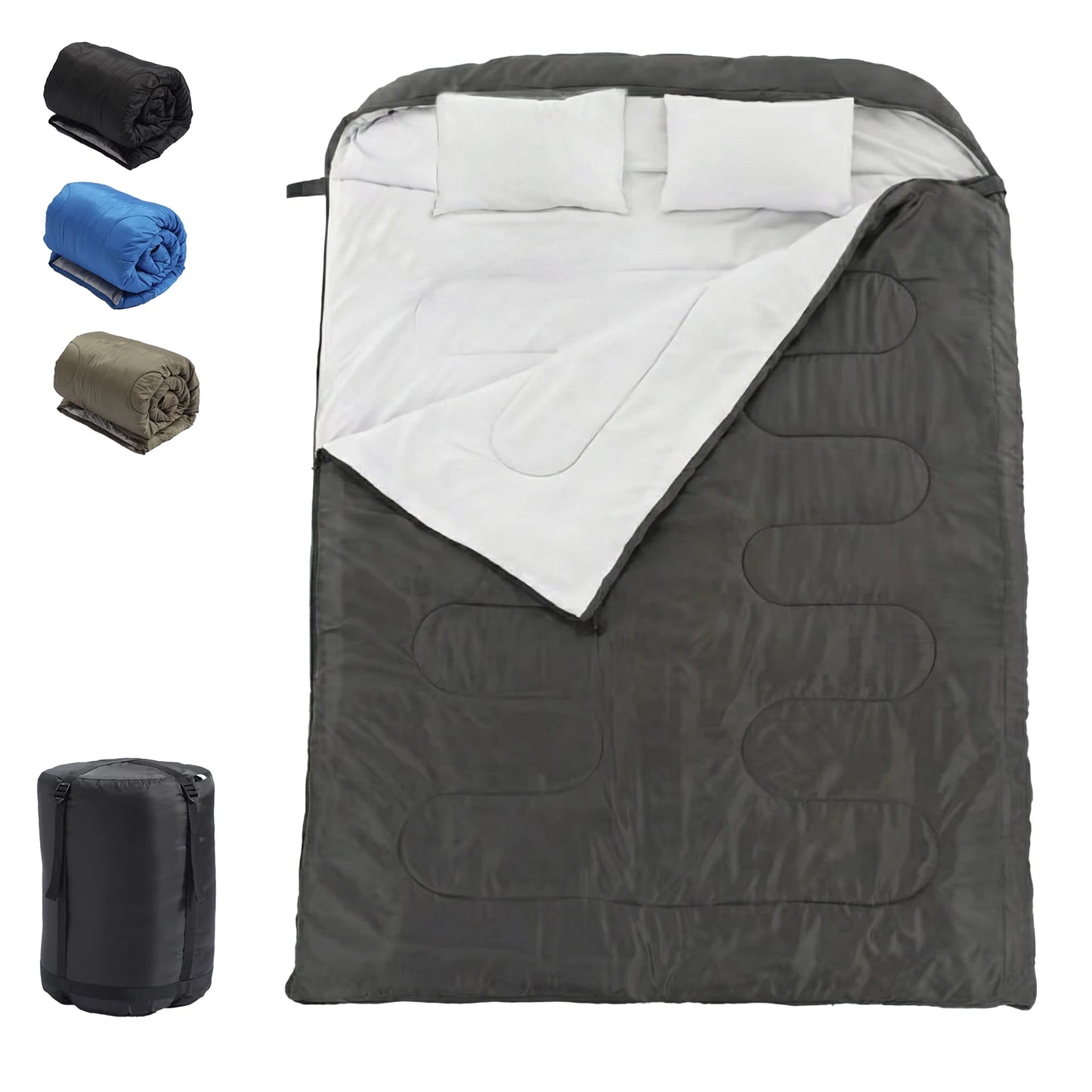 Double Sleeping Bag For Adults With Pillow Three Season Portable
