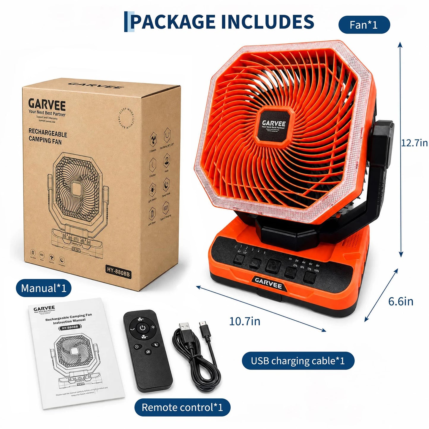 HiMISS Portable Camping Fan 40000mAh Rechargeable Remote Timer 5 Speeds