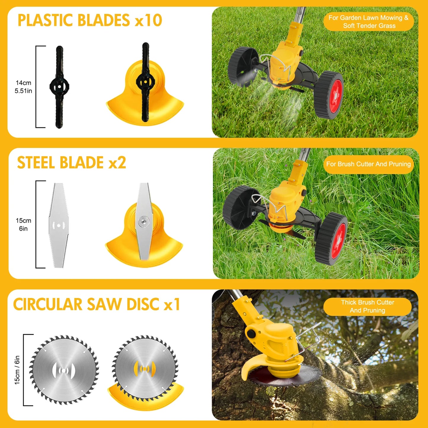 3-in-1 Cordless Grass Trimmer with Wheels Electric Edger Trimmer Portable Lawn Mowe 24V 2 Battery Powered Lawn Garden Tool