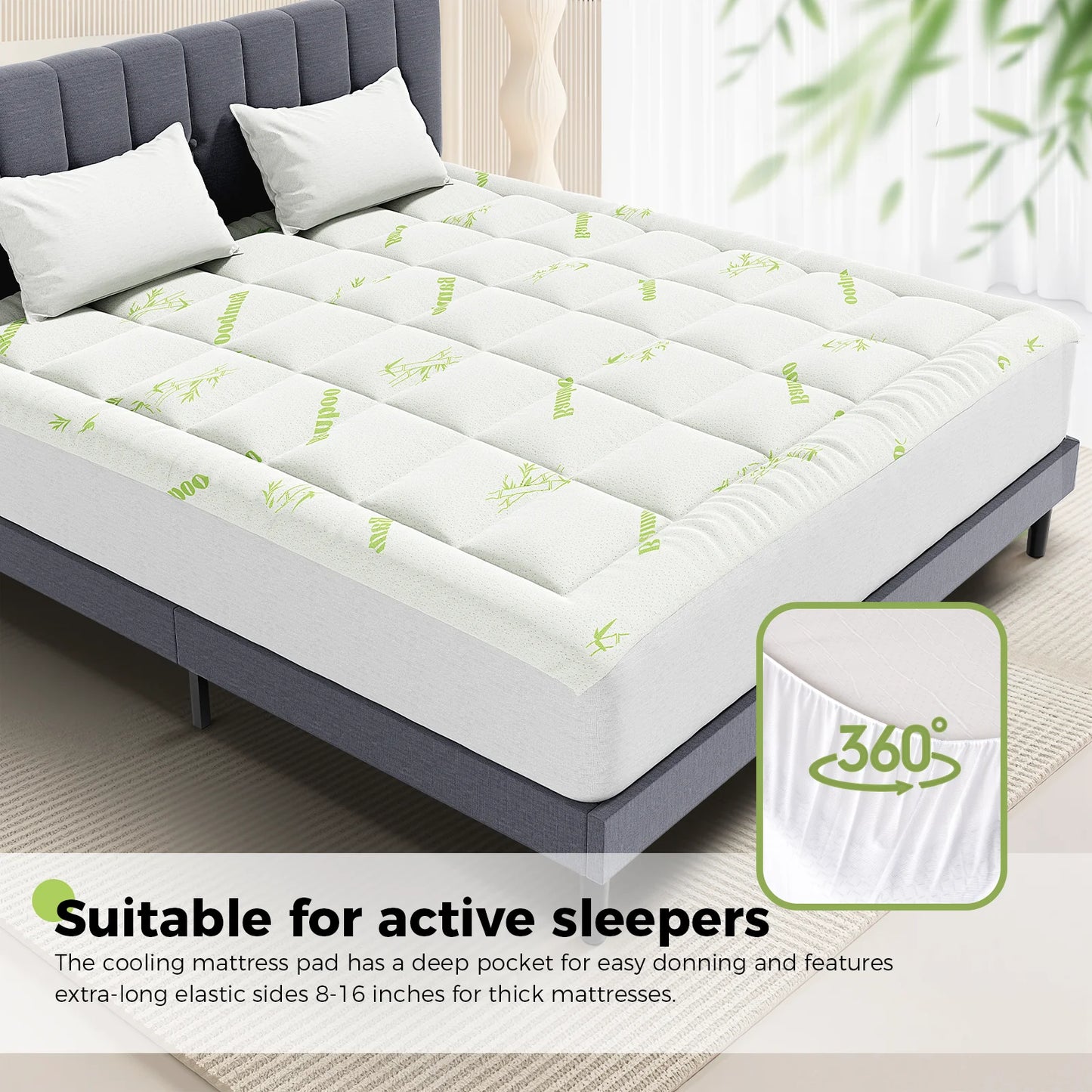 JHK Bamboo Fiber Mattress Topper Deep Pockets 400g Thick Breathable