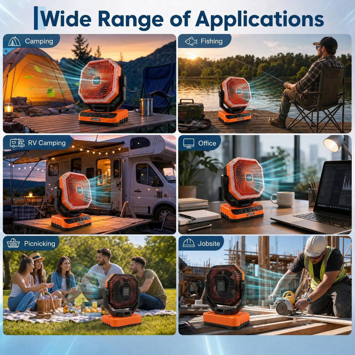 Rechargeable Outdoor Fan With Remote Timer And LED Light