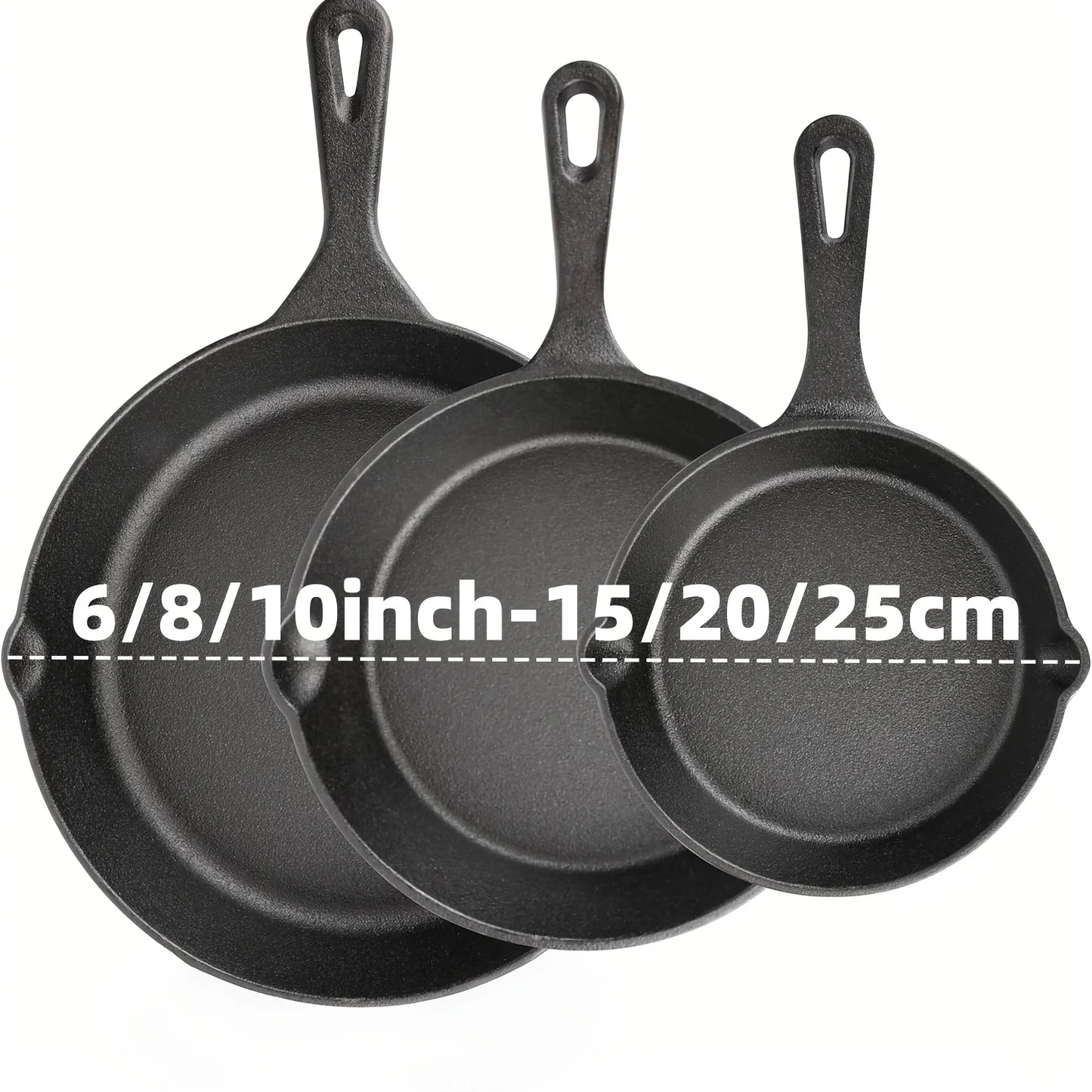 AEDG Three Piece Cast Iron Skillet Set Preseasoned Nonstick