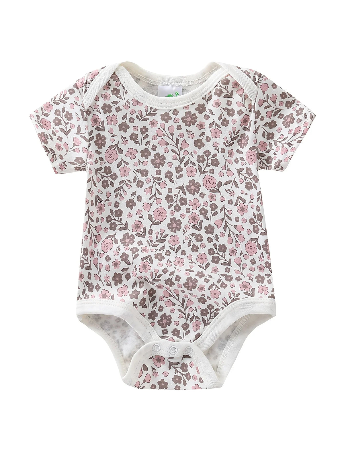 Cotton Floral Print Short Sleeve Jumpsuit For Baby Girls