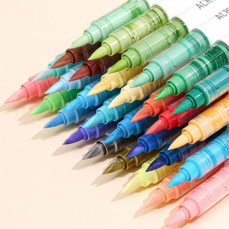9colors/Set Acrylic Paint Pens Brush Marker Pen for Rock Painting,Ceramic,Glass,Wood,Canvas,Diy Art Supplies Drawing Stationary