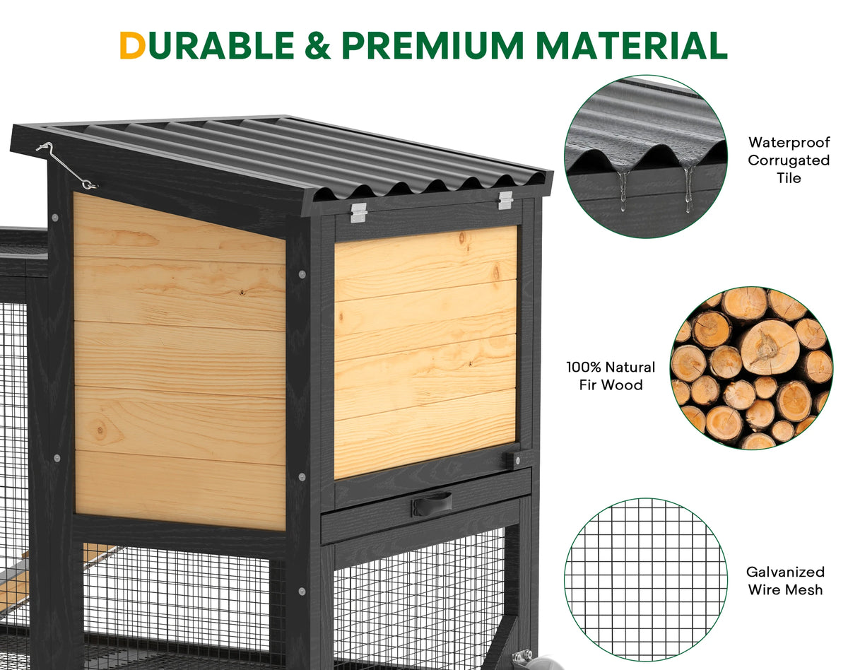Outdoor Wooden Rabbit Hutch With Wheels And Waterproof Roof