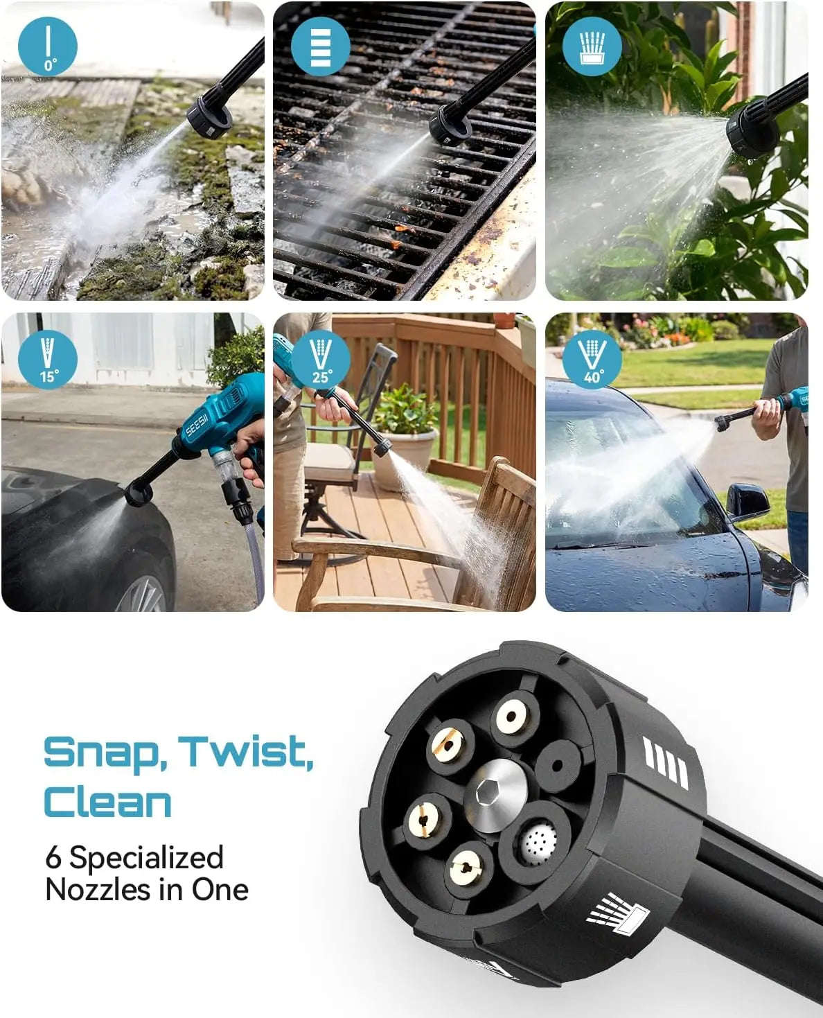 SEESII Cordless High Pressure Washer Gun With Multifunction Nozzle