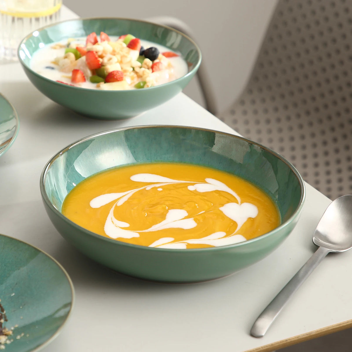 MALACASA Karst Embossed Stoneware Dinnerware Set With Bowls And Mugs