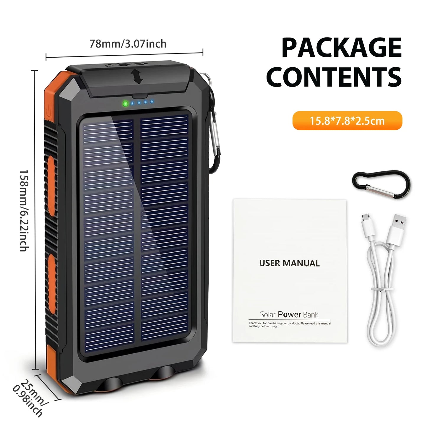 10000mAh Solar Power Bank Waterproof Outdoor Dual USB Ports