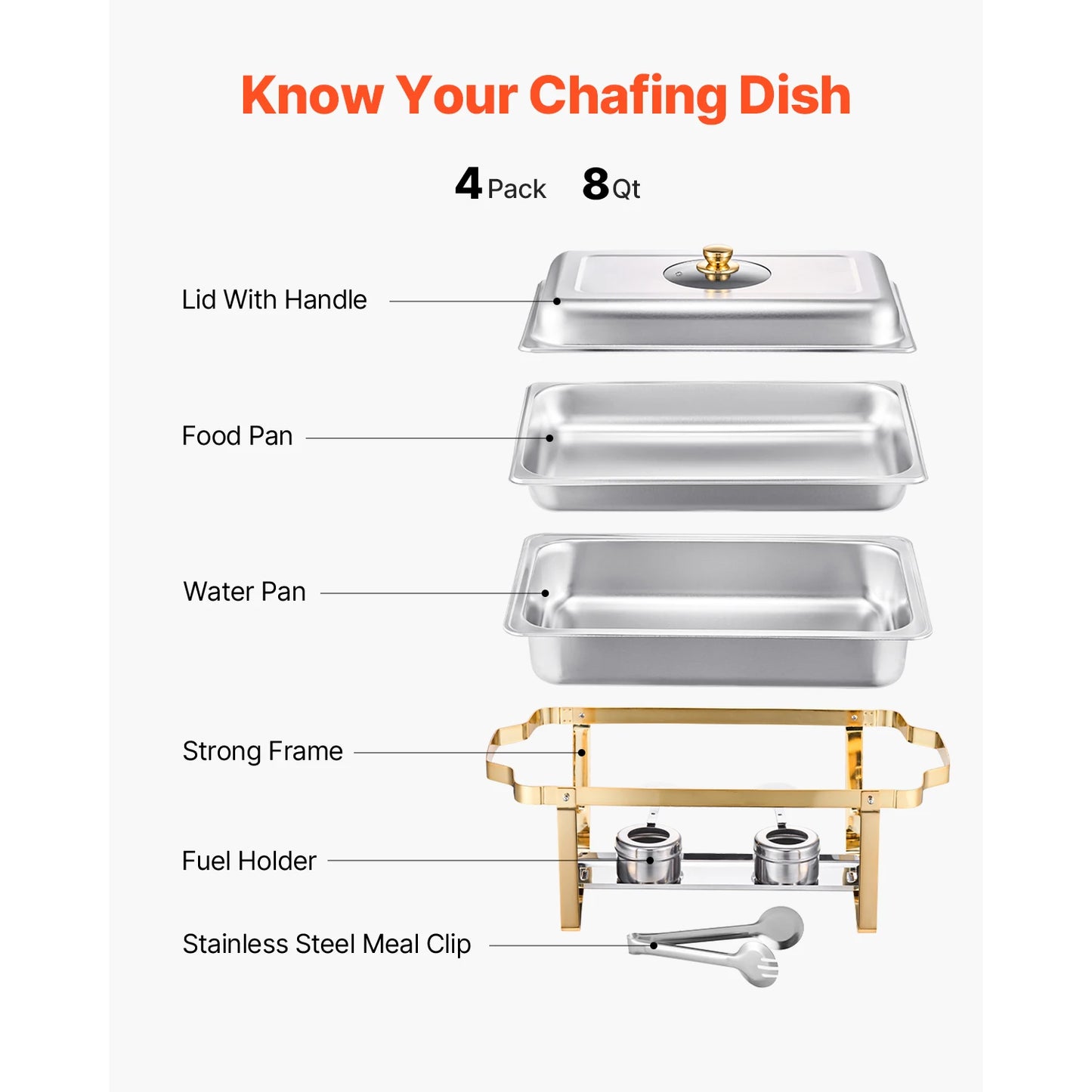 SucceBuy Chafing Dish Buffet Set Stainless Steel With 4 Pans