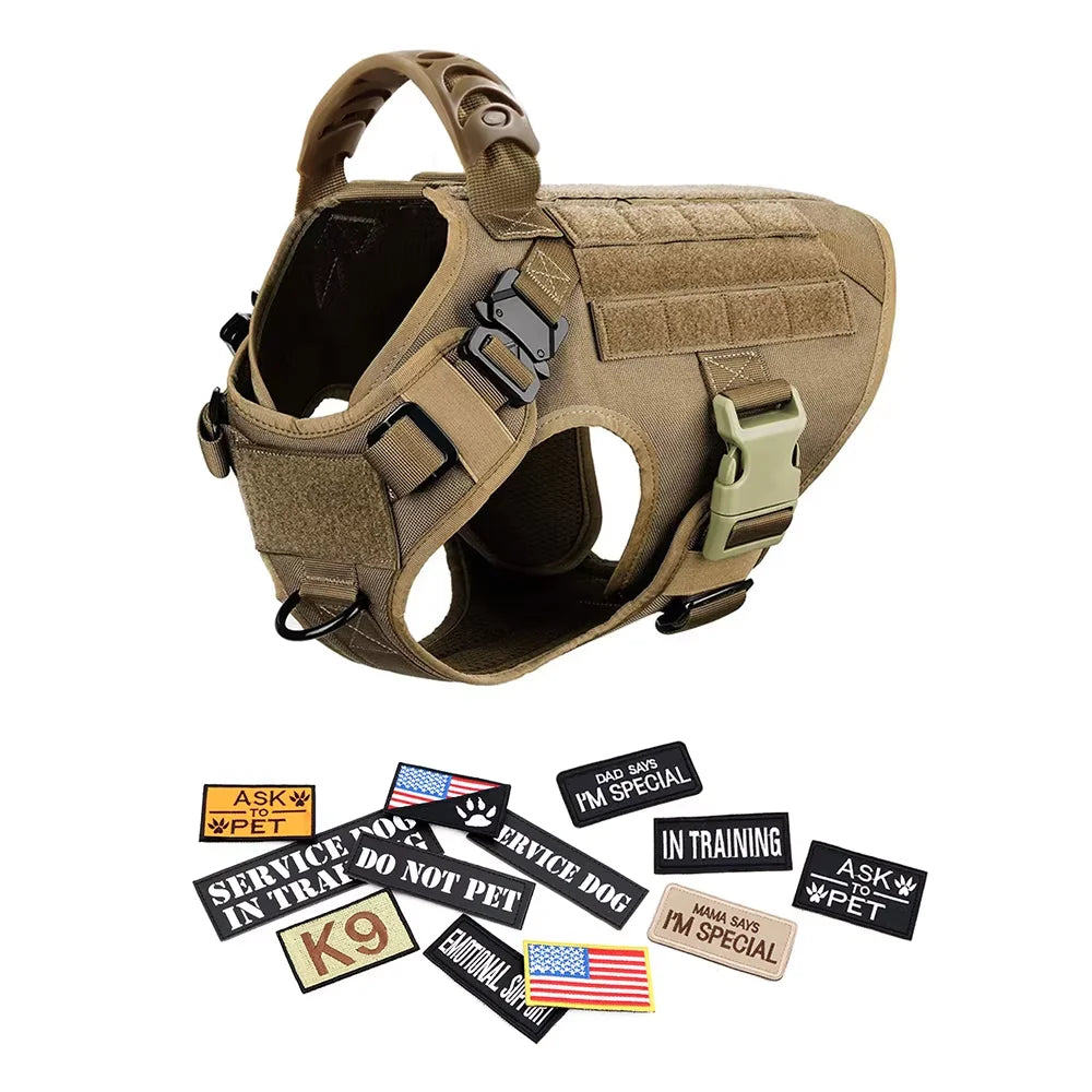 Tactical Nylon Dog Harness Vest With Padded Collar And Leash