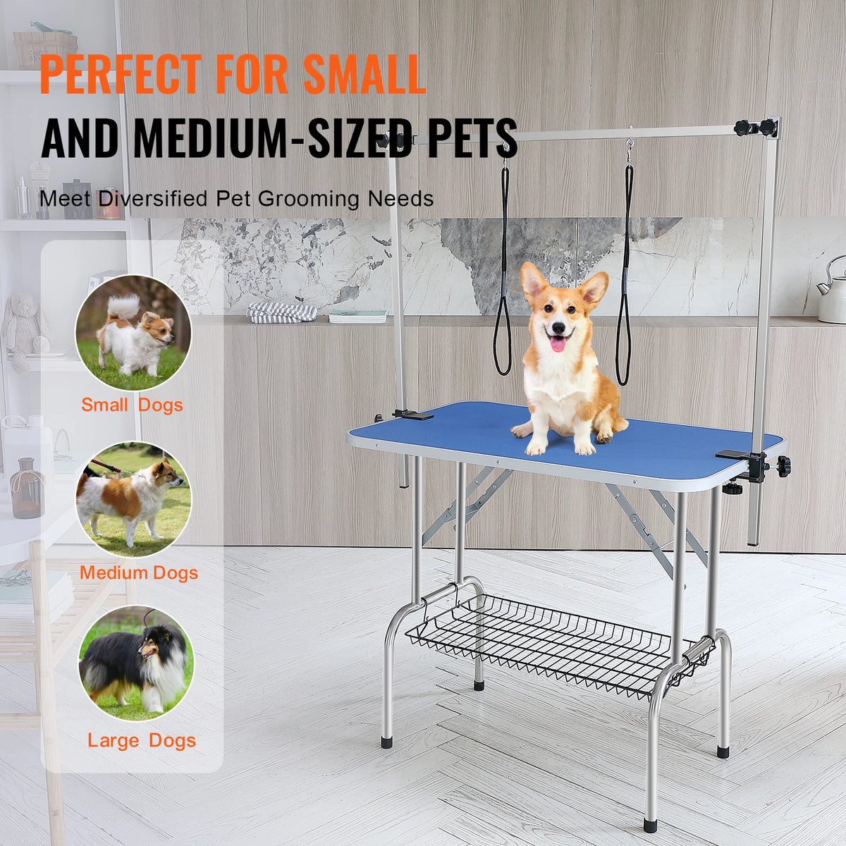 SucceBuy Foldable Dog Grooming Table With Two Arms And Loop