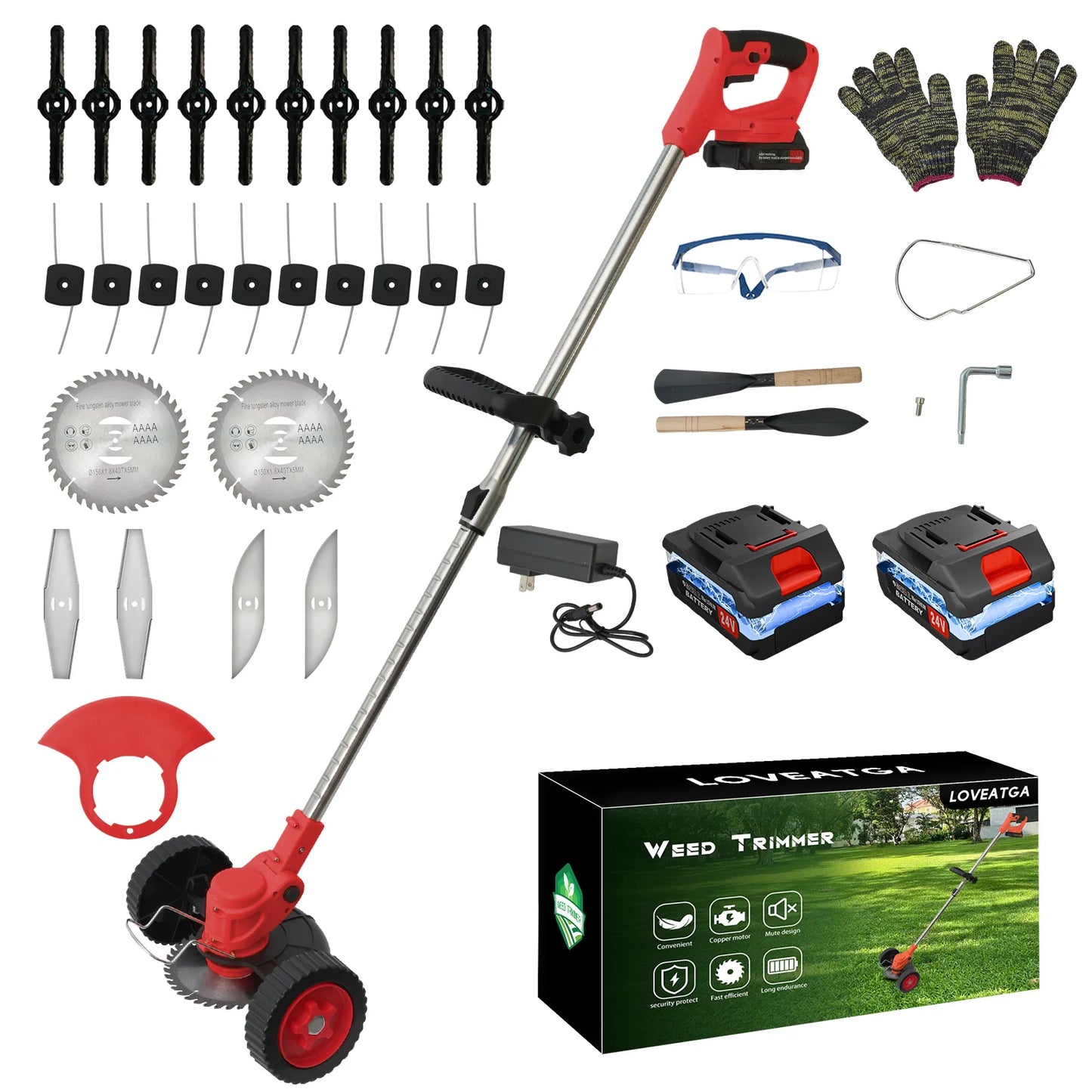 21V Electric Lawn Mower Cordless Grass Trimmer Garden Strimmers 3-in-1 Fodable 2x2.0Ah Batteries Power Tool for Lawn Garden Yard