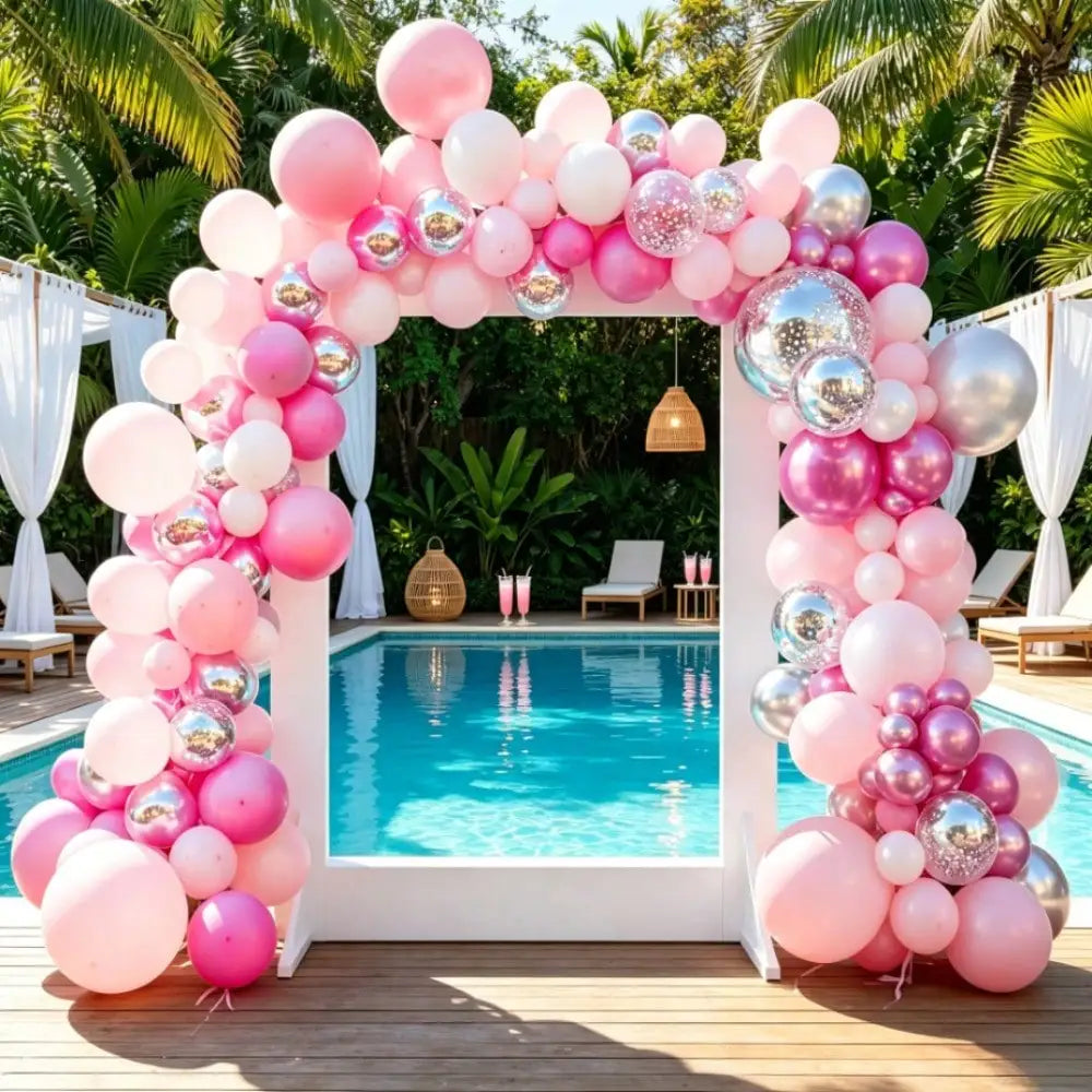 114pcs Pink Silver Balloon Garland Arch Kit, Light Pink Hot Pink Metallic Silver Latex Balloons, for Girls Birthday Princess Party Baby Shower Bridal Shower Wedding Photo Backdrop Decor Supplies