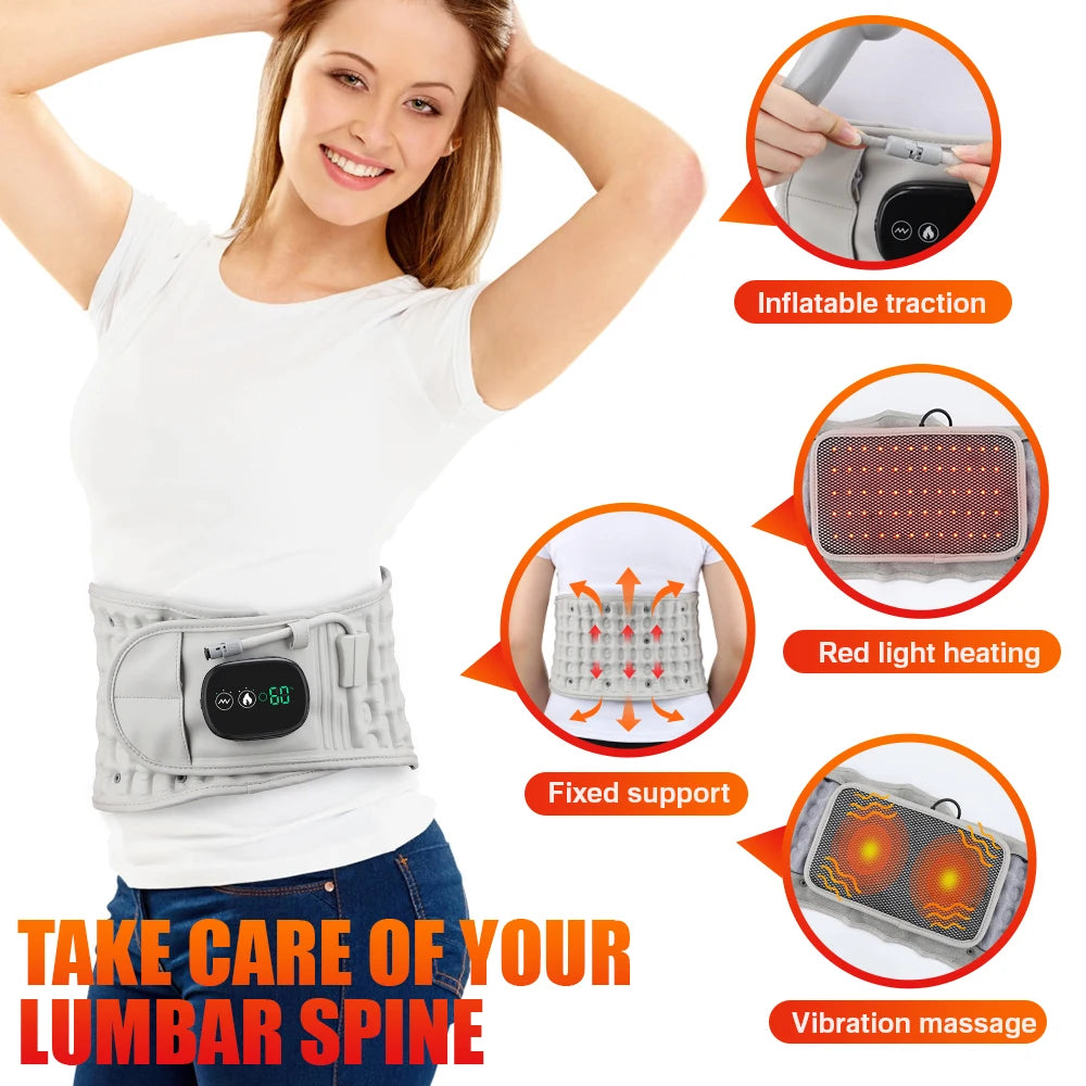 PASTSKY Rechargeable Heating Lumbar Traction Back Massage Support Device