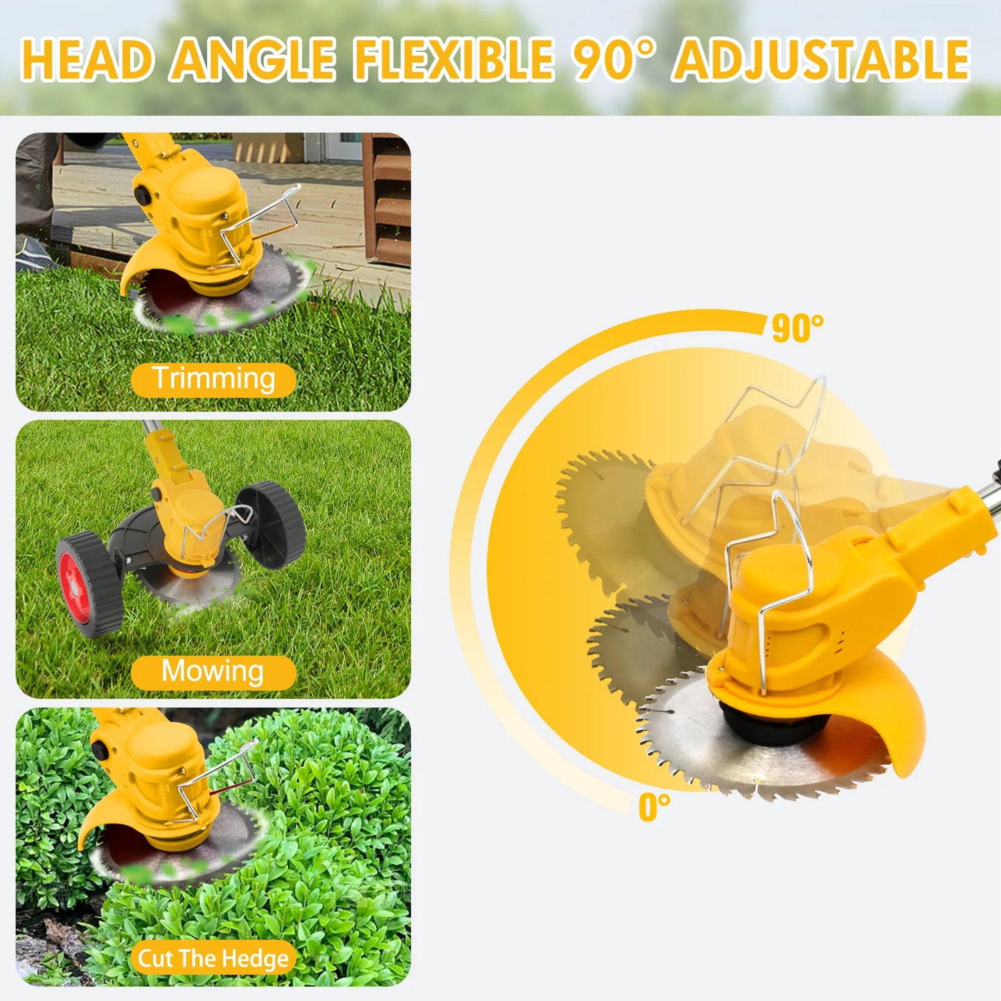 3-in-1 Cordless Grass Trimmer with Wheels Electric Edger Trimmer Portable Lawn Mowe 24V 2 Battery Powered Lawn Garden Tool