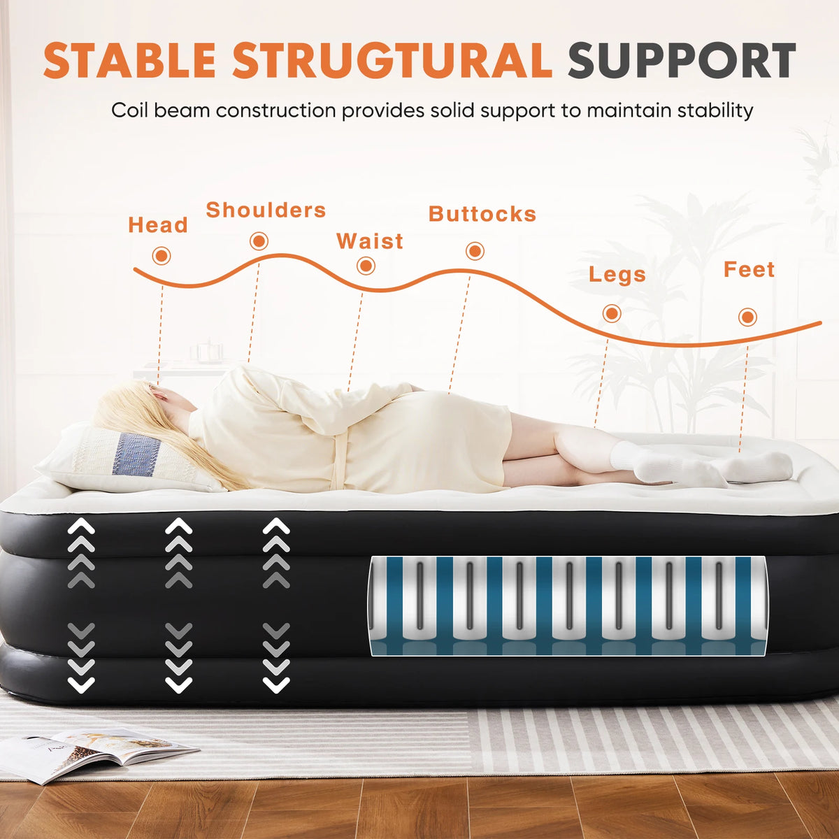 JHK High Profile Air Mattress With Comfortable Flocking Top