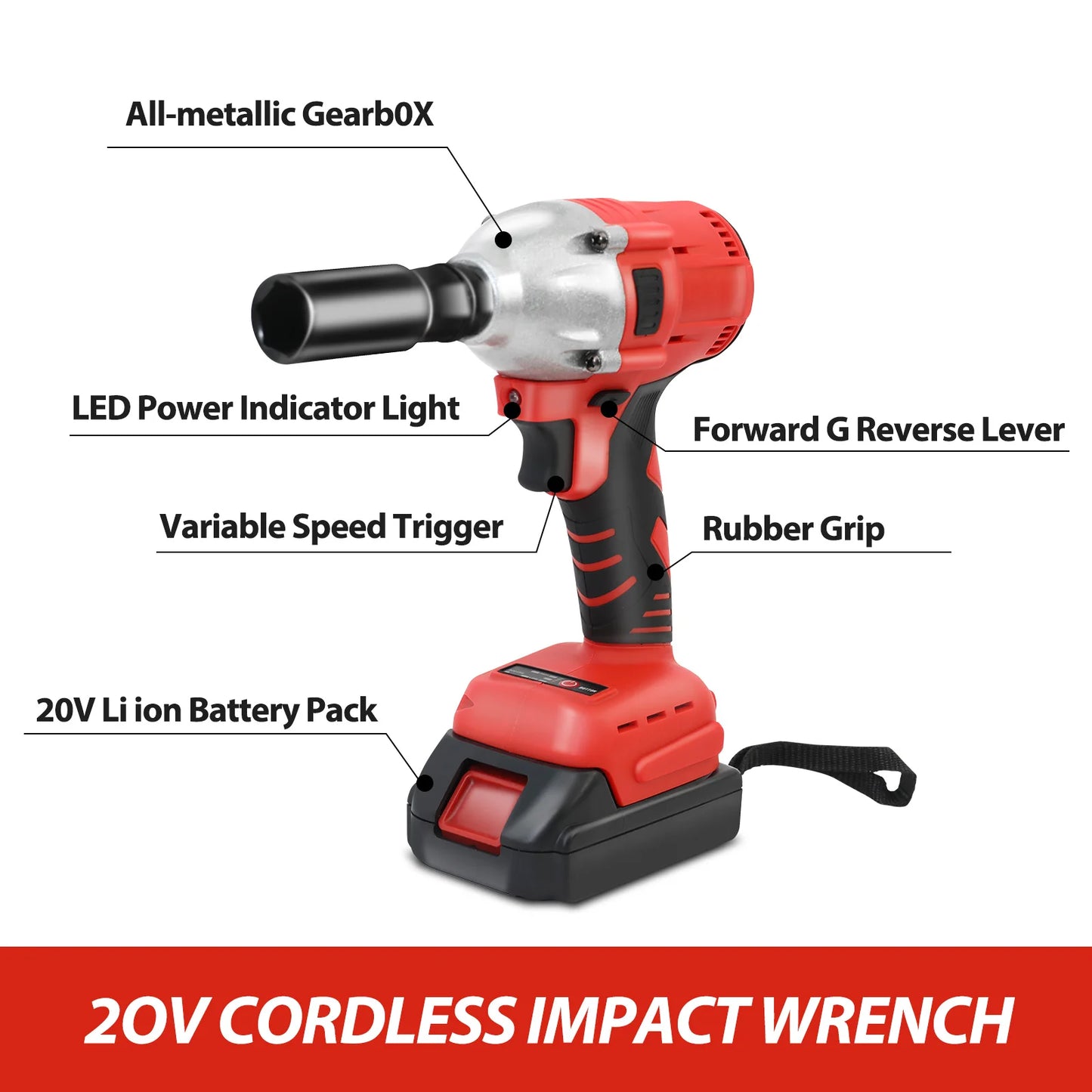 1000N.m Cordless Impact Wrench Brushless 20V 1/2 inch Power Tool Sets High Torque 2x1500MAh Batteries for Car Truck Tires Home