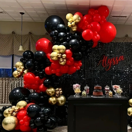 Black Gold Red Balloons Garland Arch Kit, 144Pcs Latex Balloons Different Sizes 18 12 10 5 Inch for Wedding Backdrop, Birthday, Bridal Shower, Graduation Party Decorations