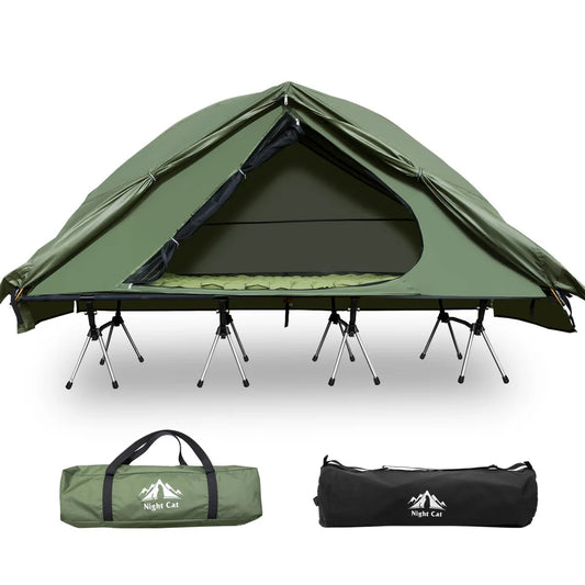 Elevated Camping Cot Tent with 16 Legs Heavy Duty Off-Ground Tent for 1 Person Rainfly Quick Setup for Fishing Hunting & Beach