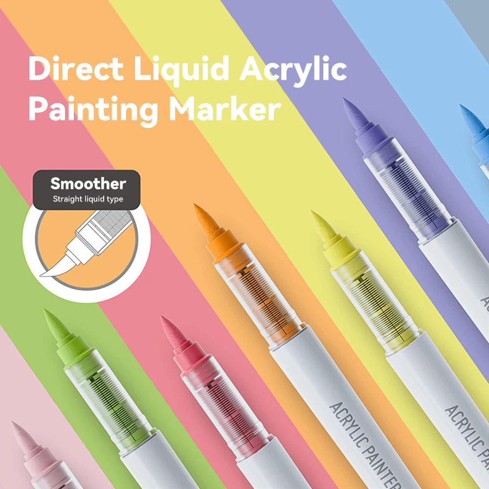 9colors/Set Acrylic Paint Pens Brush Marker Pen for Rock Painting,Ceramic,Glass,Wood,Canvas,Diy Art Supplies Drawing Stationary